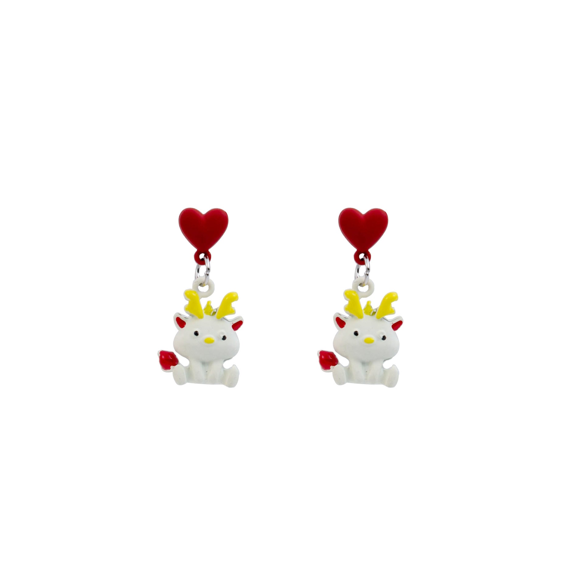 Heart Shape Asymmetrical Cartoon Style Earrings For Women In White Zinc Alloy, Perfect For New Year