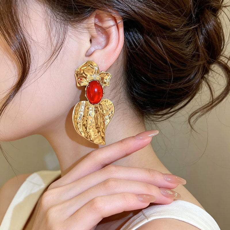 Exaggerated Heart Shape Earrings For Women In Gold Alloy With 304 Stainless Steel Ear Pins