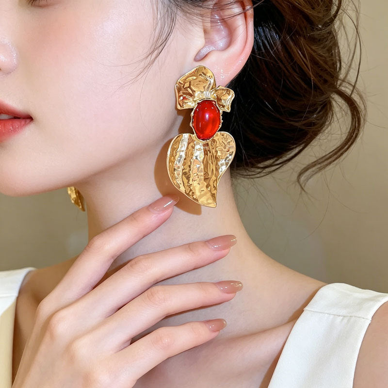 Exaggerated Heart Shape Earrings For Women In Gold Alloy With 304 Stainless Steel Ear Pins
