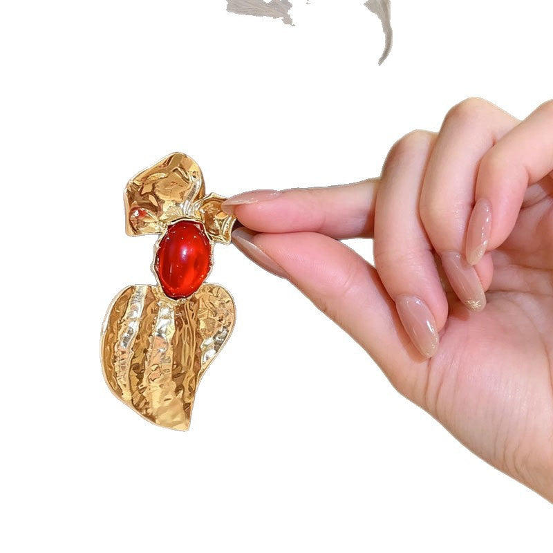 Exaggerated Heart Shape Earrings For Women In Gold Alloy With 304 Stainless Steel Ear Pins