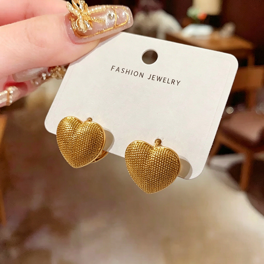 Heart Shape Earrings For Women In Gold Featuring Punk Style With Copper Alloy Copper Posts