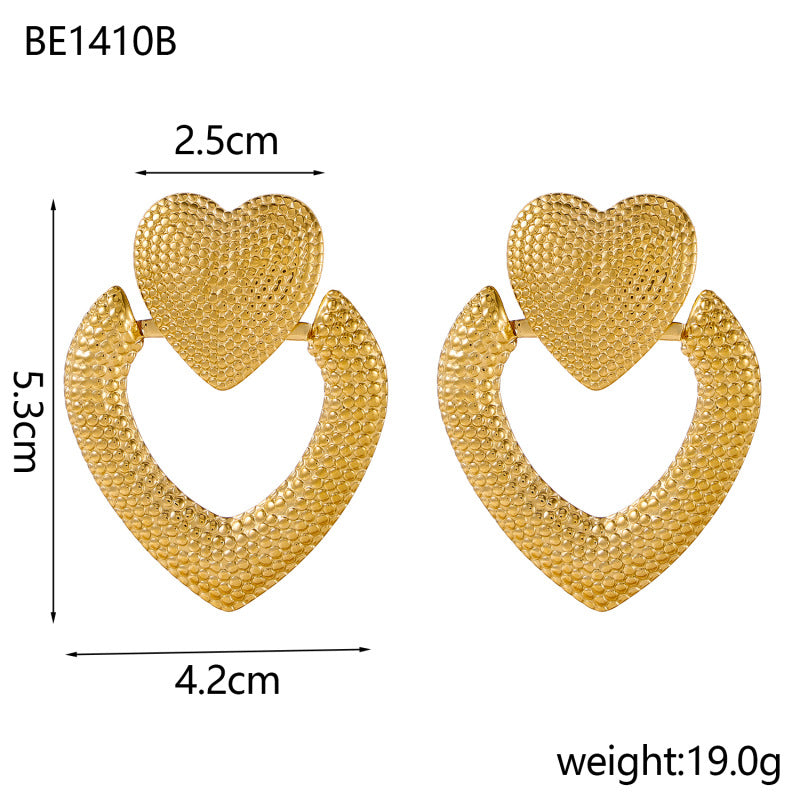 Heart Shape Earrings For Women In Gold Featuring Exaggerated Style With 304 Stainless Steel Posts And Titanium Steel Material