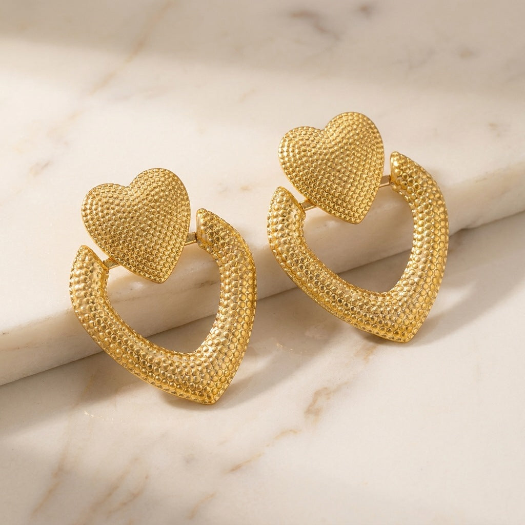 Heart Shape Earrings For Women In Gold Featuring Exaggerated Style With 304 Stainless Steel Posts And Titanium Steel Material