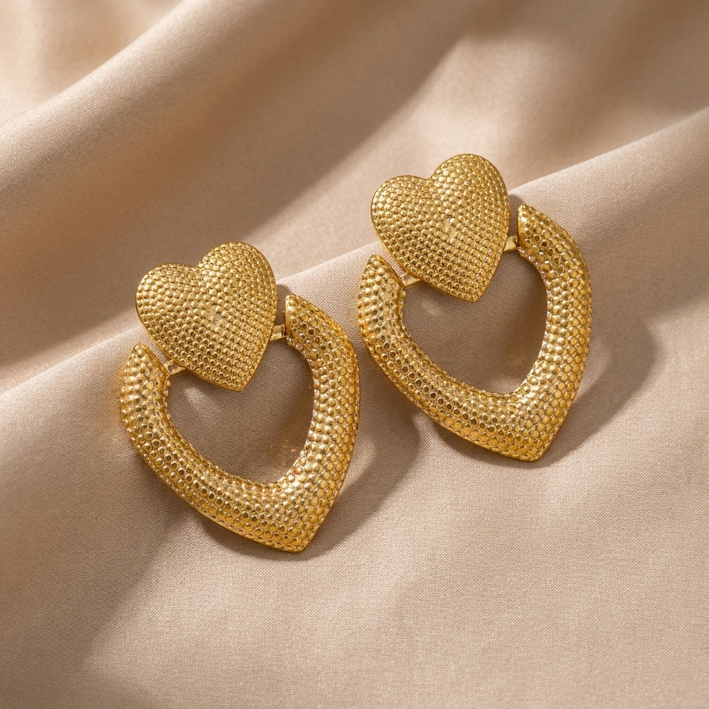 Heart Shape Earrings For Women In Gold Featuring Exaggerated Style With 304 Stainless Steel Posts And Titanium Steel Material