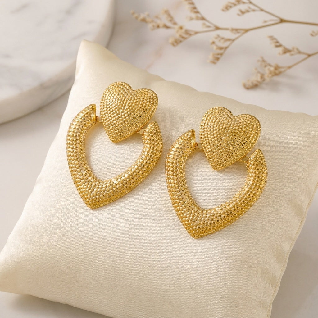 Heart Shape Earrings For Women In Gold Featuring Exaggerated Style With 304 Stainless Steel Posts And Titanium Steel Material
