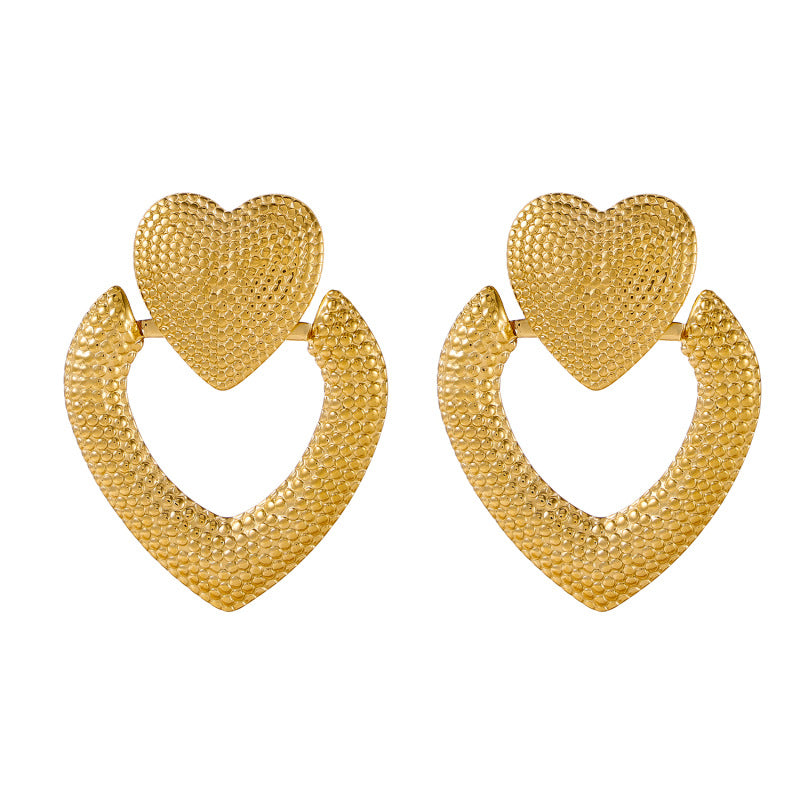 Heart Shape Earrings For Women In Gold Featuring Exaggerated Style With 304 Stainless Steel Posts And Titanium Steel Material