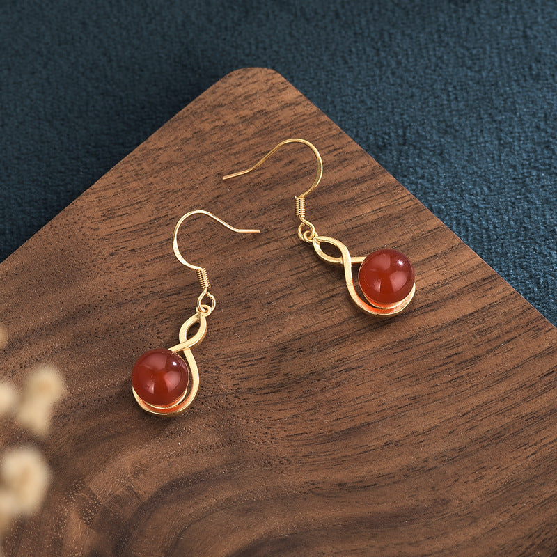 Heart Shape Earrings For Women In Red Copper With Crystal Inlay Featuring 925 Sterling Silver Ear Pins