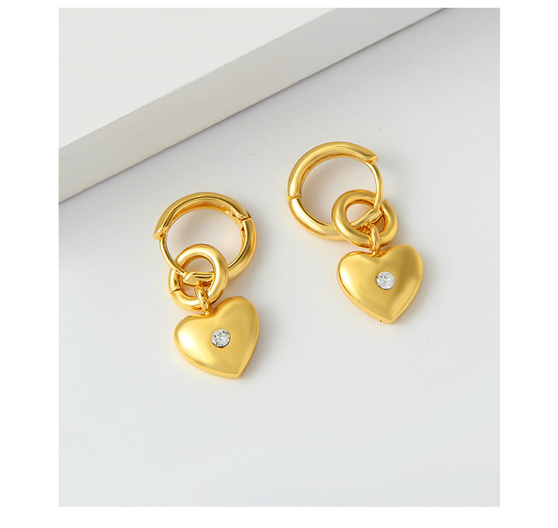 Heart Shape Earrings For Women Featuring 18K Real Gold Plated Brass With Zircon Inlay