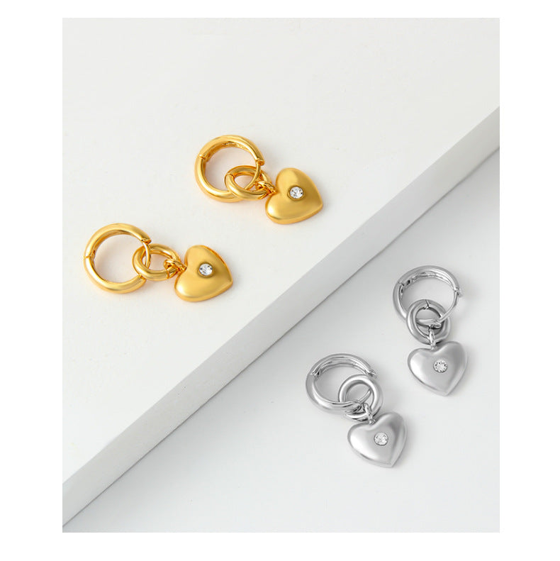 Heart Shape Earrings For Women Featuring 18K Real Gold Plated Brass With Zircon Inlay