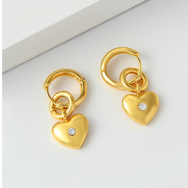 Heart Shape Earrings For Women Featuring 18K Real Gold Plated Brass With Zircon Inlay