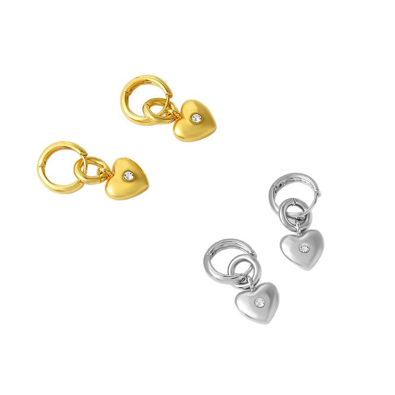 Heart Shape Earrings For Women Featuring 18K Real Gold Plated Brass With Zircon Inlay