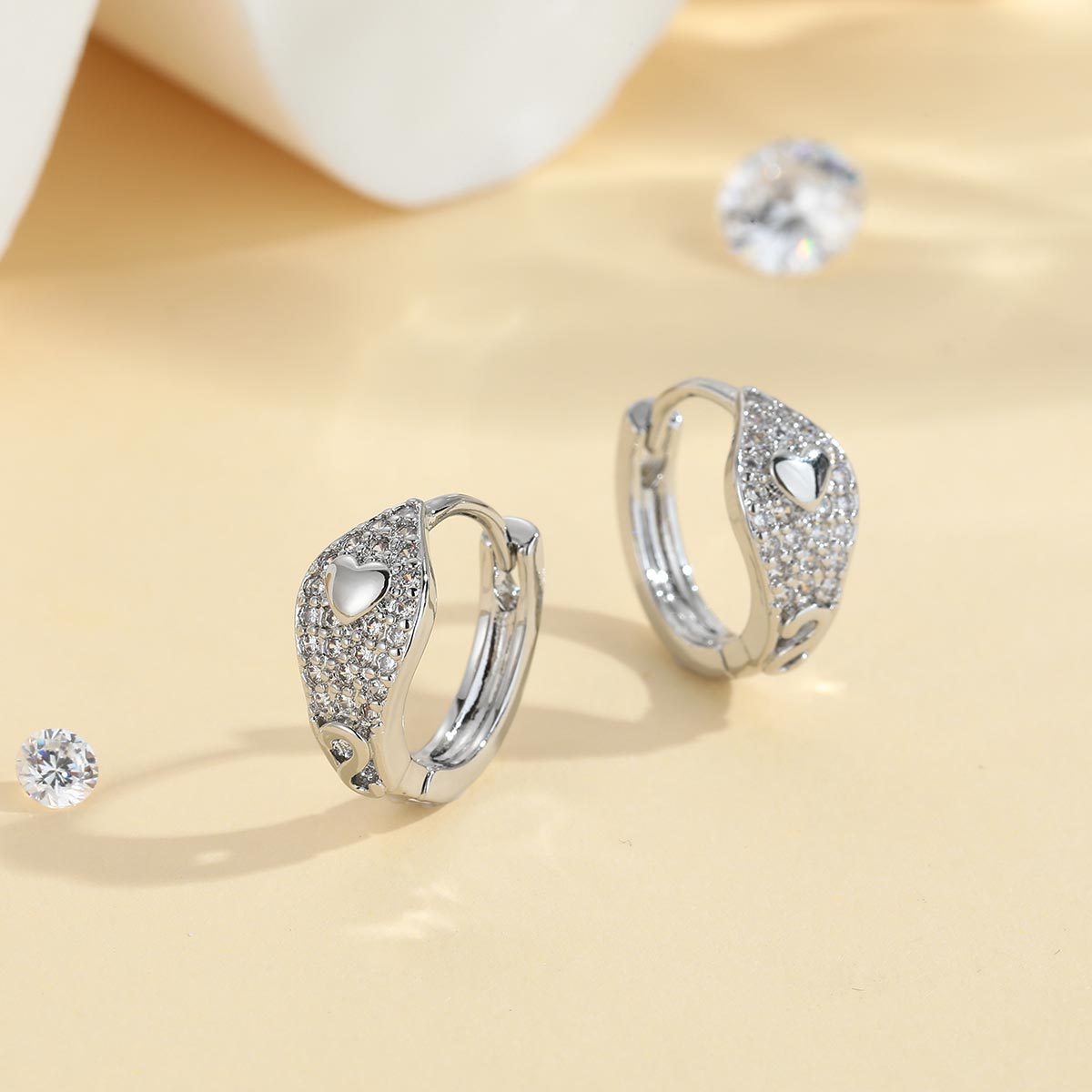 Heart Shape Earrings For Women In Gold Featuring Copper Ear Pins And Zircon Inlay