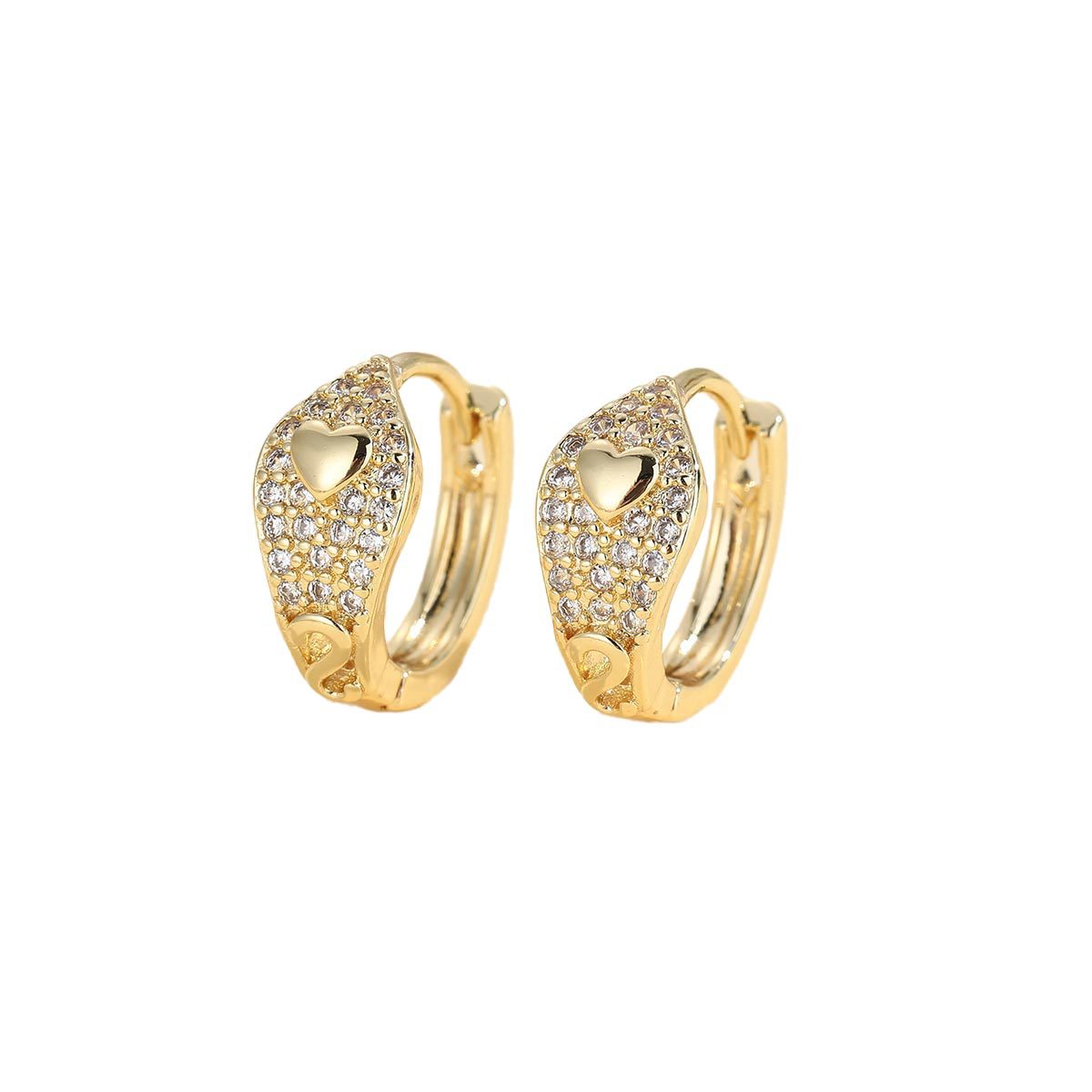 Heart Shape Earrings For Women In Gold Featuring Copper Ear Pins And Zircon Inlay