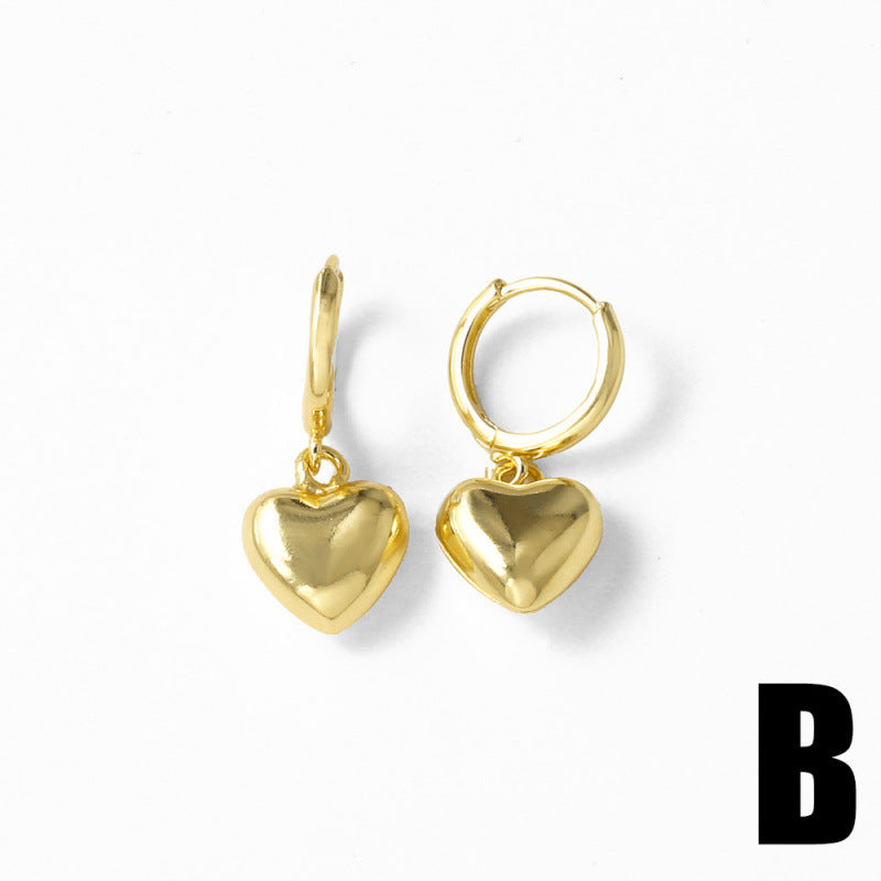 Heart Shape Earrings For Women Featuring 18K Real Gold Plated Design With Copper Ear Pins In Gold
