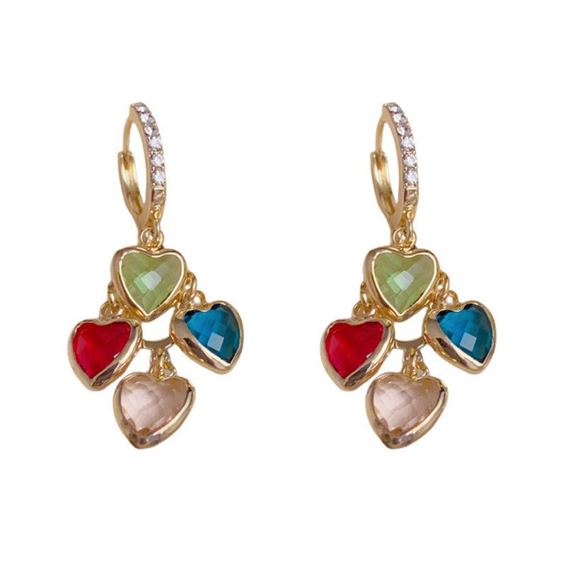 Heart Shape Tassel Drop Earrings For Women In Retro Style, Made Of Copper With Real Gold Plated Ear Pins