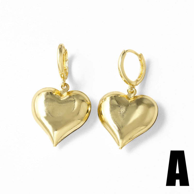 Heart Shape Earrings For Women Featuring 18K Real Gold Plated Design With Copper Ear Pins In Gold