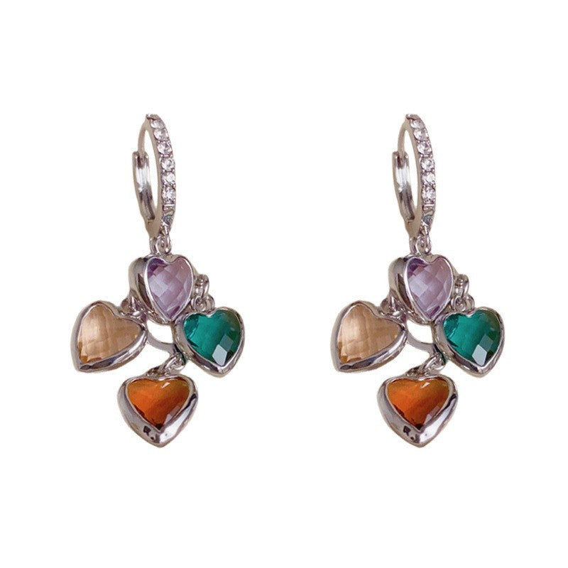 Heart Shape Tassel Drop Earrings For Women In Retro Style, Made Of Copper With Real Gold Plated Ear Pins