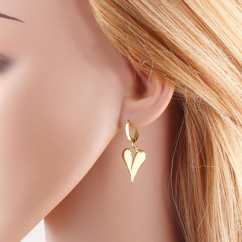 Heart Shape Earrings For Women Featuring 18K Real Gold Plated Design With Copper Ear Pins In Gold