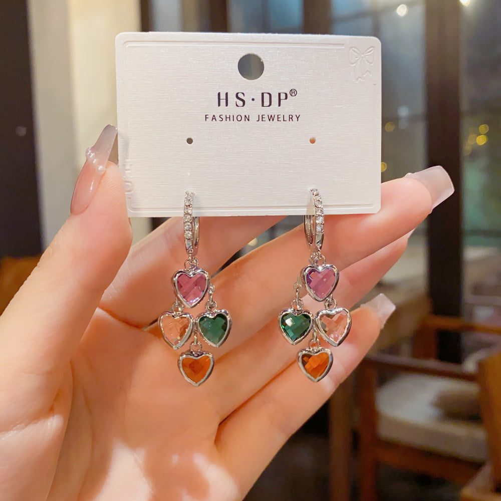 Heart Shape Tassel Drop Earrings For Women In Retro Style, Made Of Copper With Real Gold Plated Ear Pins