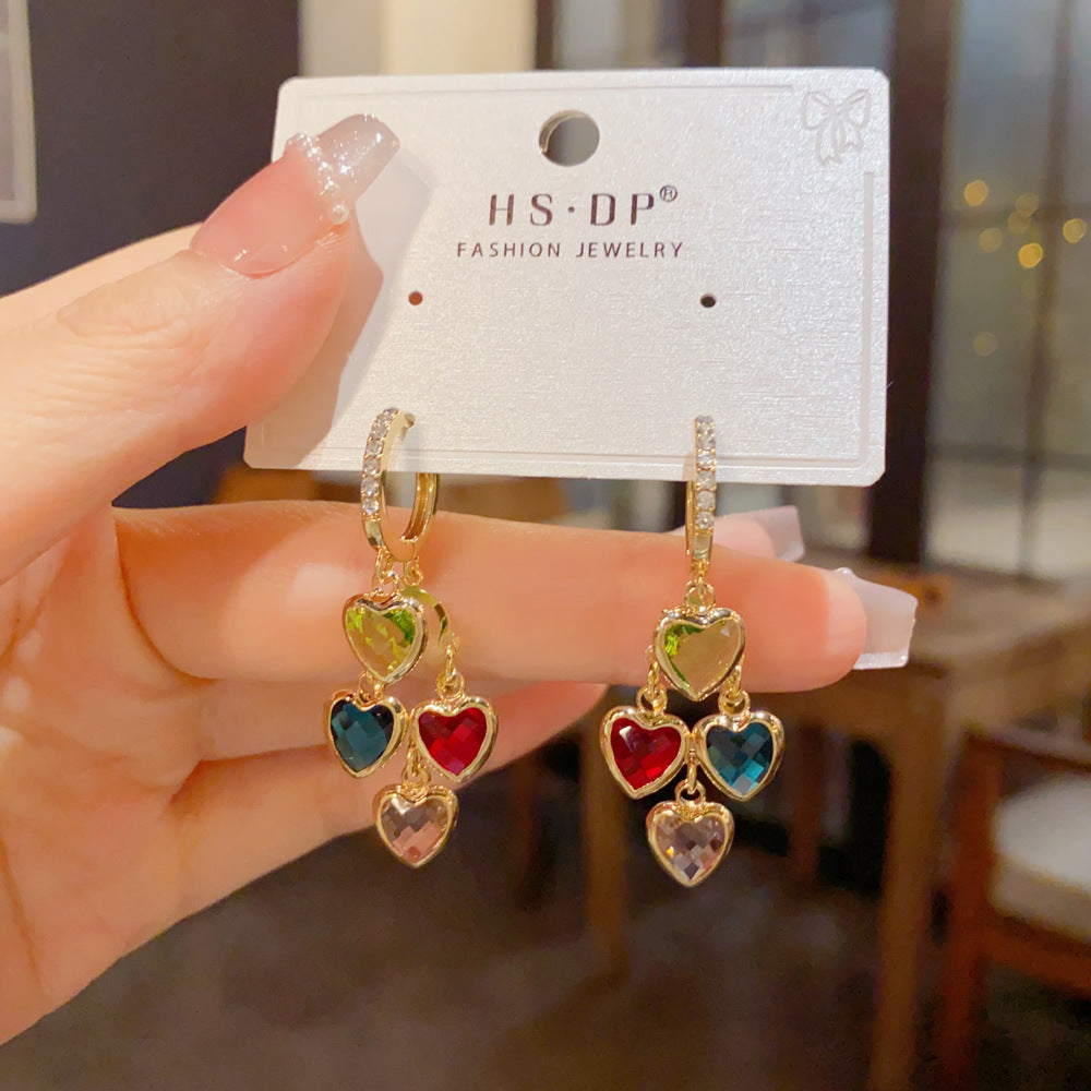Heart Shape Tassel Drop Earrings For Women In Retro Style, Made Of Copper With Real Gold Plated Ear Pins