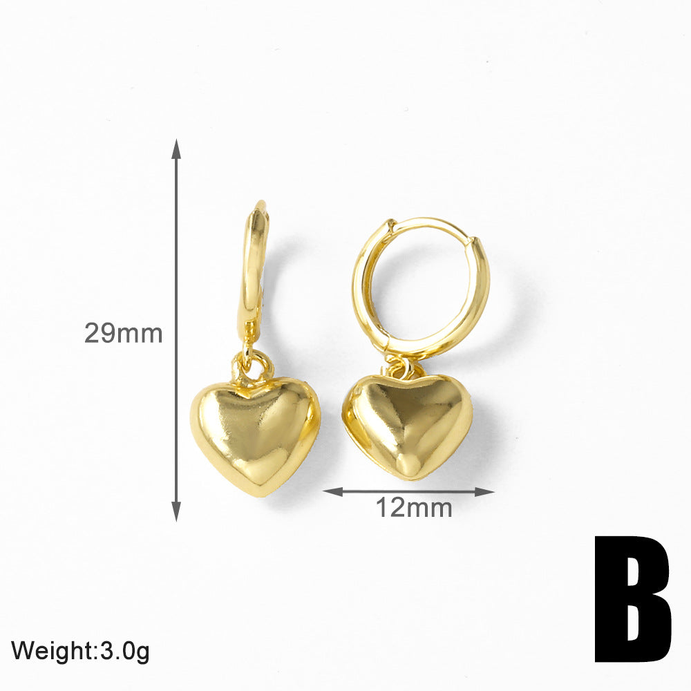 Heart Shape Earrings For Women Featuring 18K Real Gold Plated Design With Copper Ear Pins In Gold