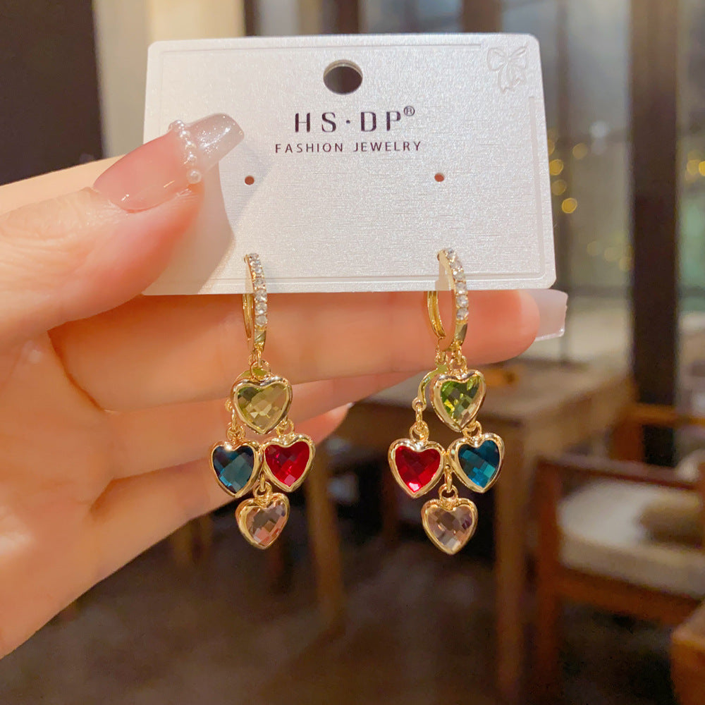 Heart Shape Tassel Drop Earrings For Women In Retro Style, Made Of Copper With Real Gold Plated Ear Pins