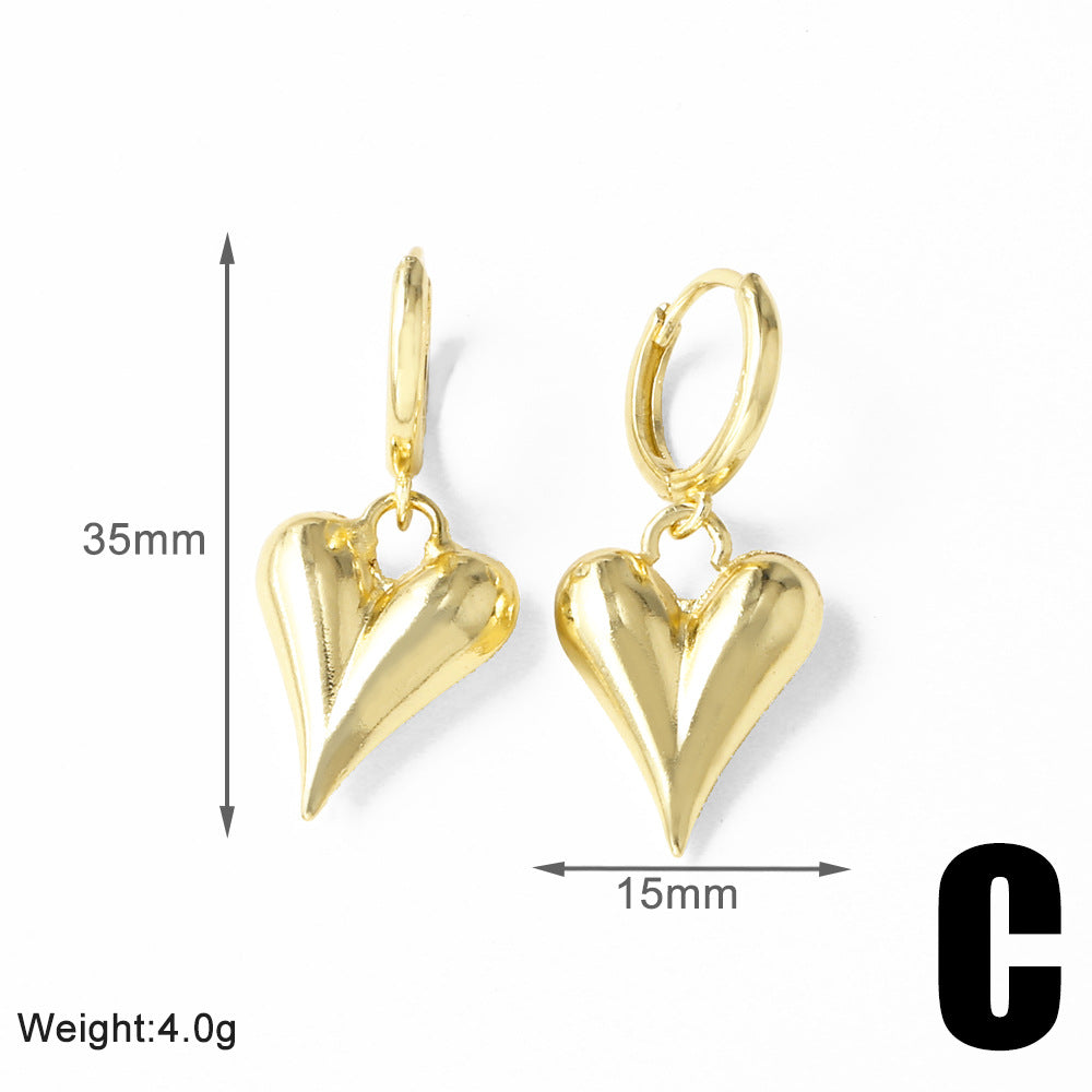 Heart Shape Earrings For Women Featuring 18K Real Gold Plated Design With Copper Ear Pins In Gold