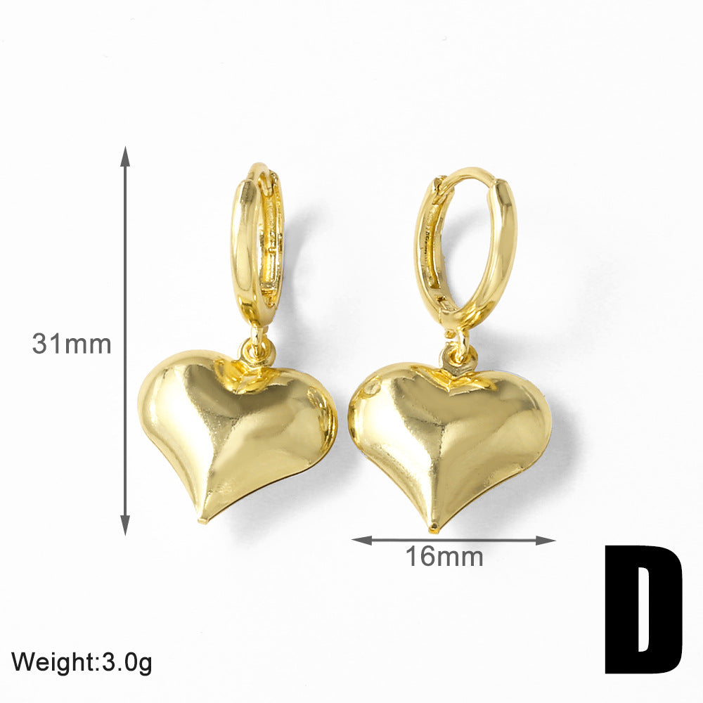 Heart Shape Earrings For Women Featuring 18K Real Gold Plated Design With Copper Ear Pins In Gold