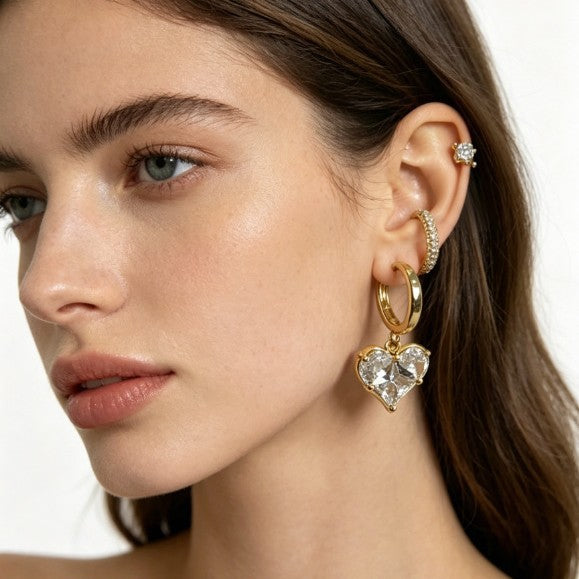 Heart Shape Earrings For Women Featuring 14K Real Gold Plated Brass With Copper Ear Pins In Gold