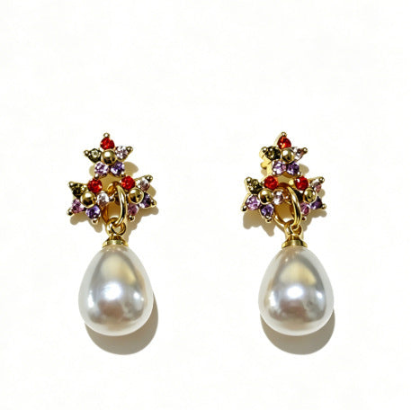 Heart Shape Drop Earrings For Women In Gold Brass With Artificial Pearl Featuring Copper Ear Pins, 1 Pair