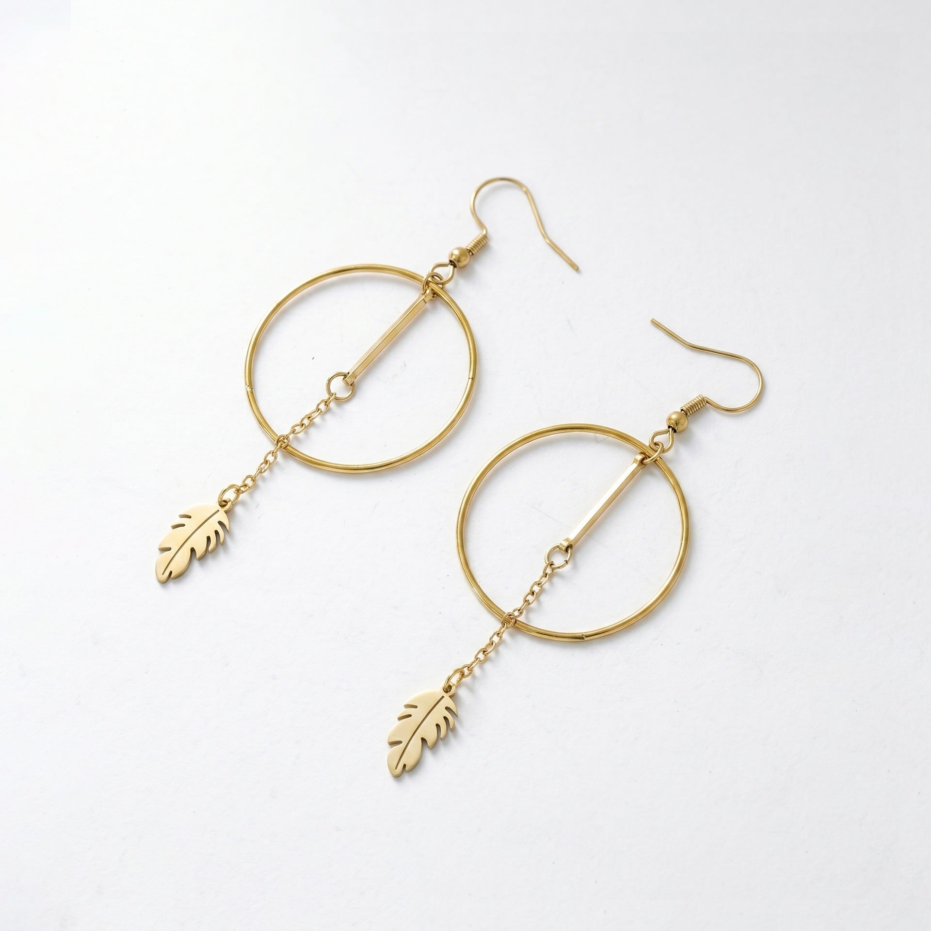 Gold Leaves Earrings For Women Featuring 304 Stainless Steel Ear Pins