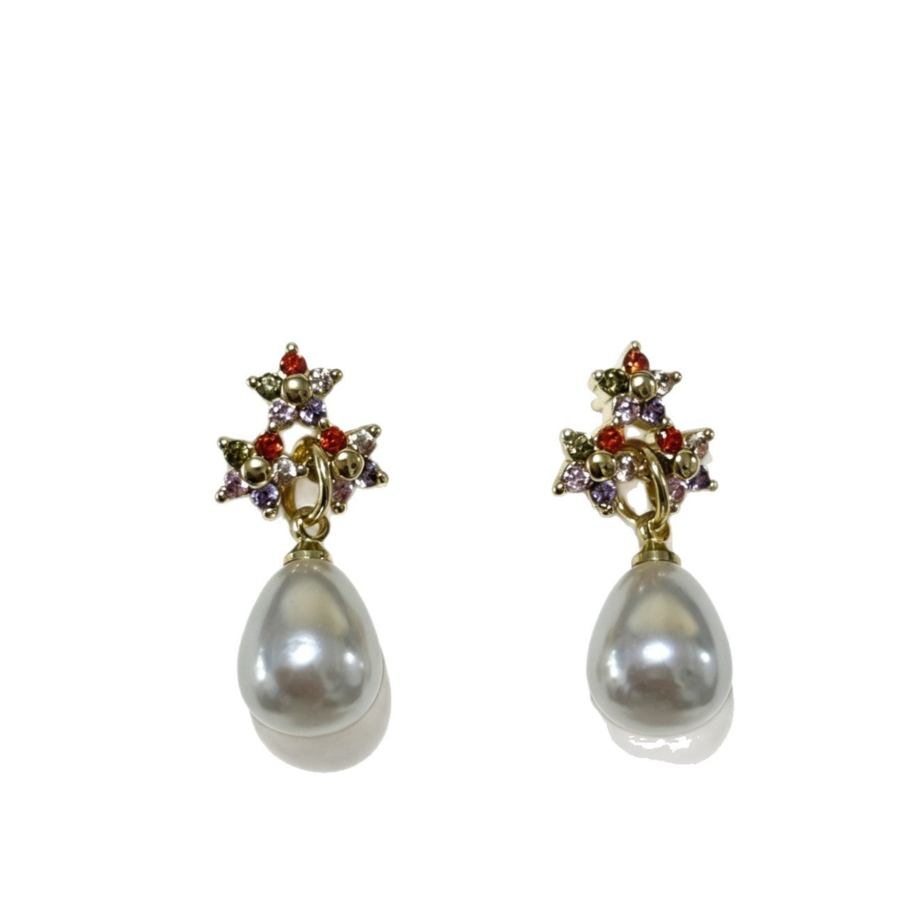 Heart Shape Drop Earrings For Women In Gold Brass With Artificial Pearl Featuring Copper Ear Pins, 1 Pair