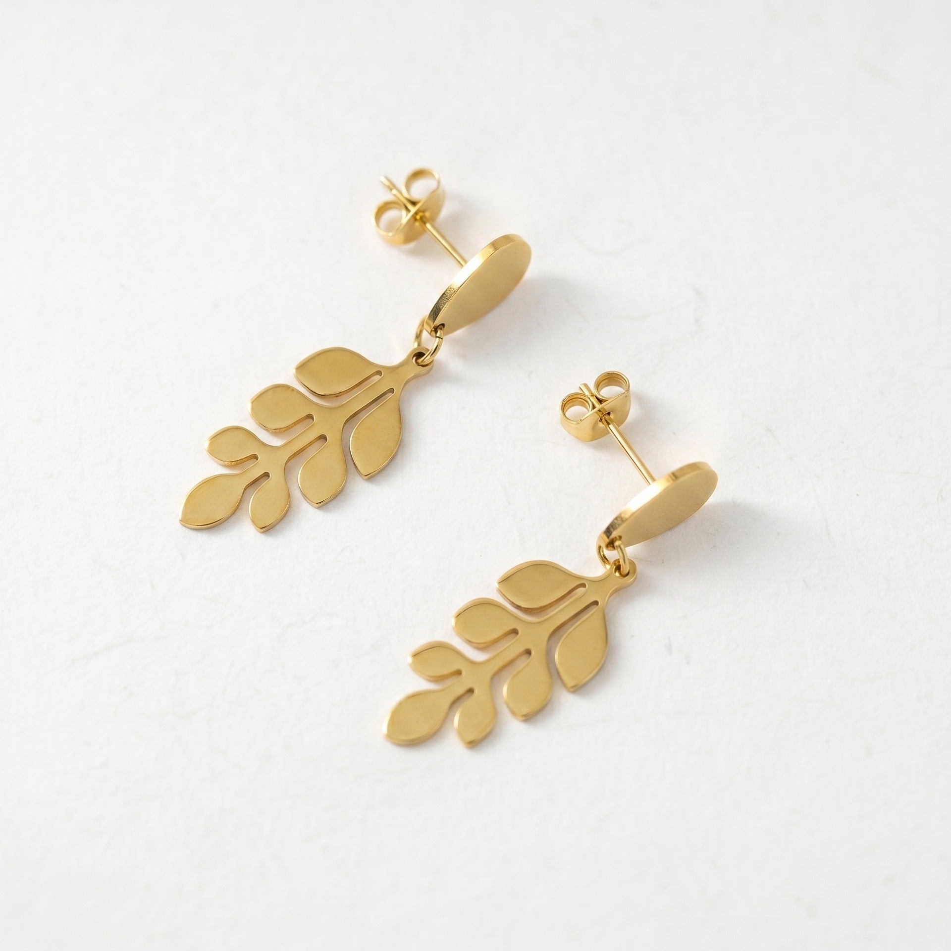 Gold Leaves Earrings For Women Featuring 304 Stainless Steel Ear Pins