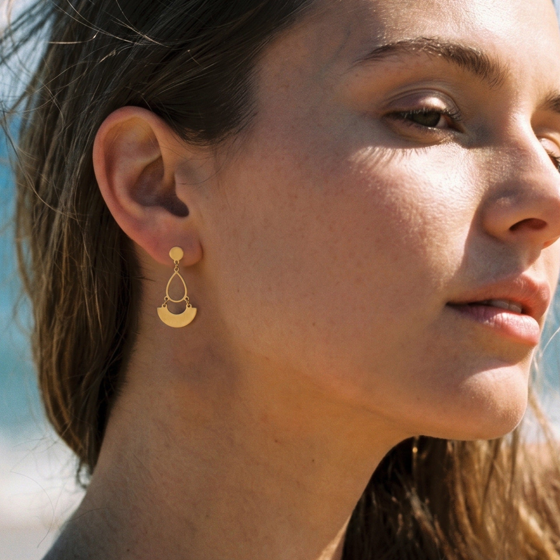 Gold Leaves Earrings For Women Featuring 304 Stainless Steel Ear Pins