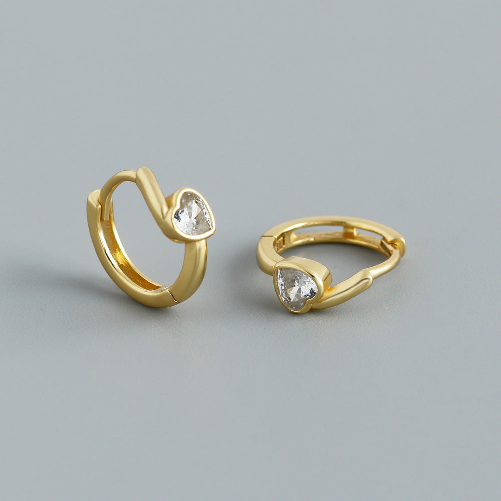 Heart Shape Earrings For Women In Gold Featuring 925 Sterling Silver Ear Pins With Zircon Inlay