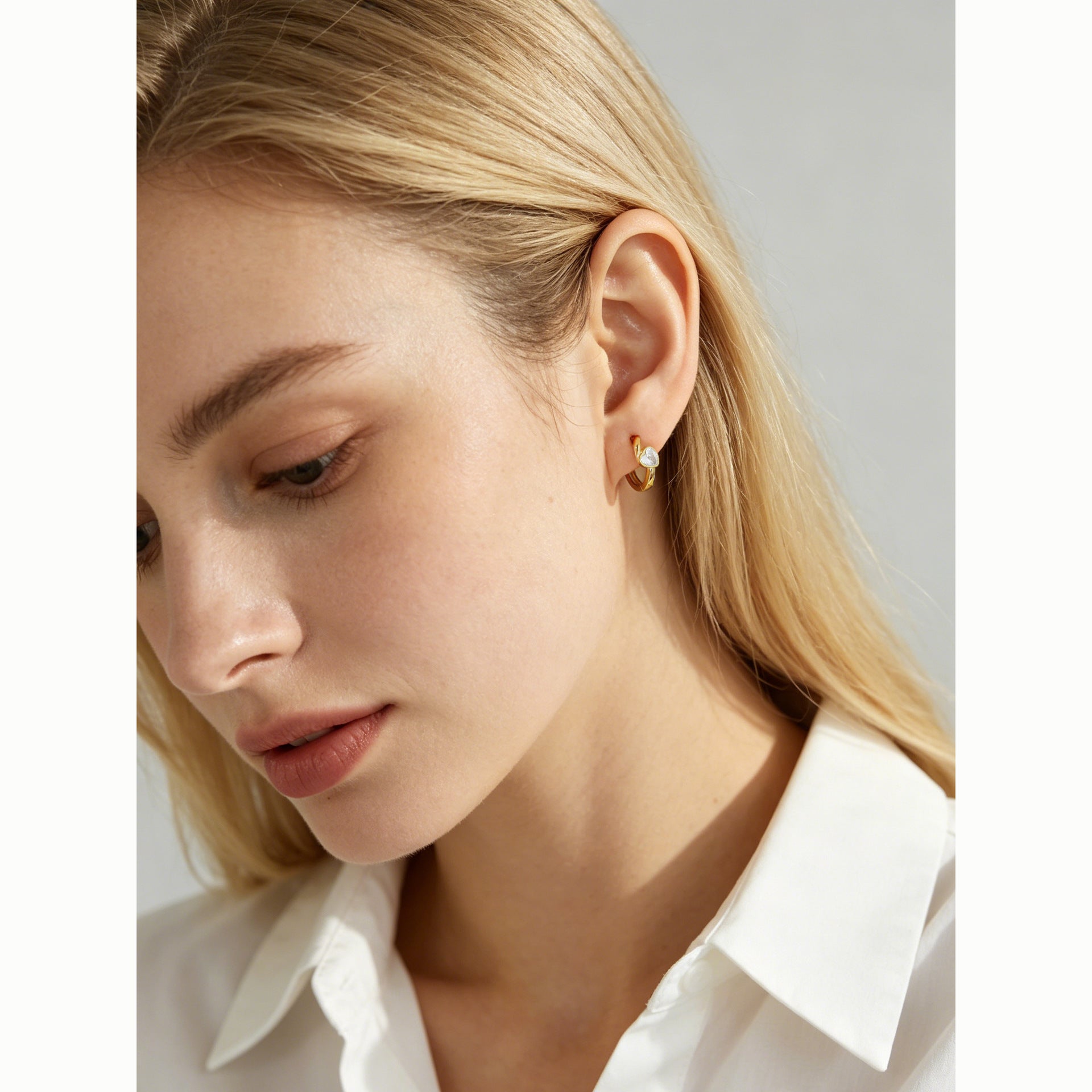 Heart Shape Earrings For Women In Gold Featuring 925 Sterling Silver Ear Pins With Zircon Inlay