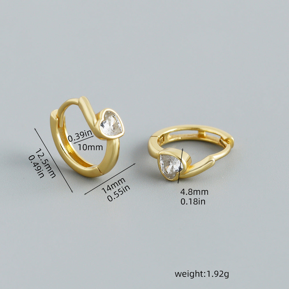 Heart Shape Earrings For Women In Gold Featuring 925 Sterling Silver Ear Pins With Zircon Inlay