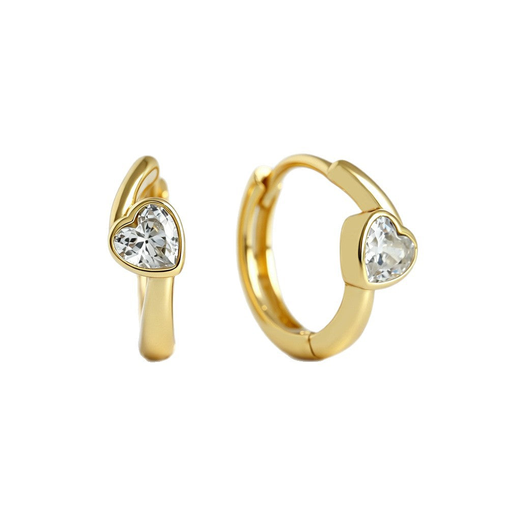 Heart Shape Earrings For Women In Gold Featuring 925 Sterling Silver Ear Pins With Zircon Inlay