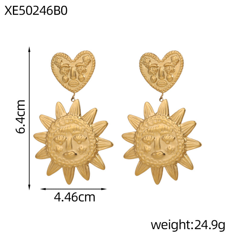 Exaggerated Sun Earrings For Women In Gold With Titanium Steel And 304 Stainless Steel Posts