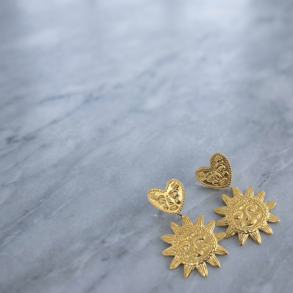Exaggerated Sun Earrings For Women In Gold With Titanium Steel And 304 Stainless Steel Posts