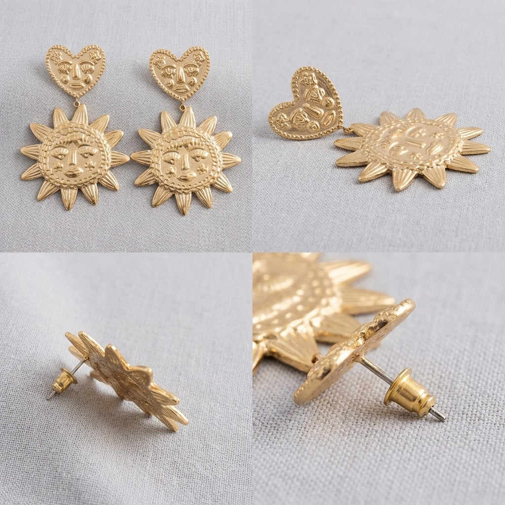 Exaggerated Sun Earrings For Women In Gold With Titanium Steel And 304 Stainless Steel Posts