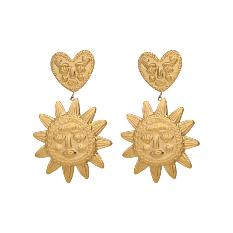 Exaggerated Sun Earrings For Women In Gold With Titanium Steel And 304 Stainless Steel Posts