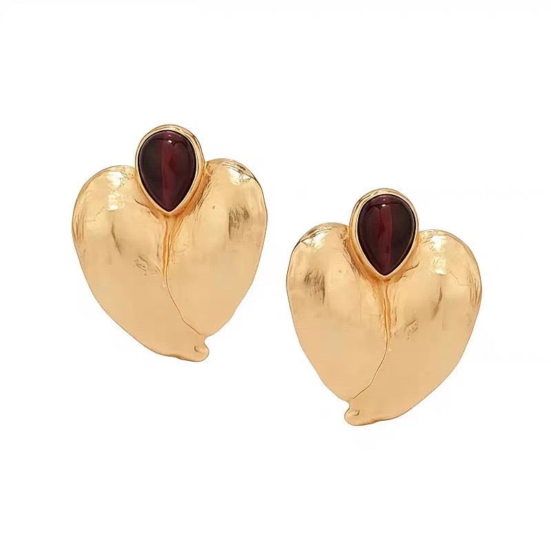 Heart Shape Earrings For Women In Gold, 1 Pair Featuring Copper Alloy With 925 Sterling Silver Ear Pins