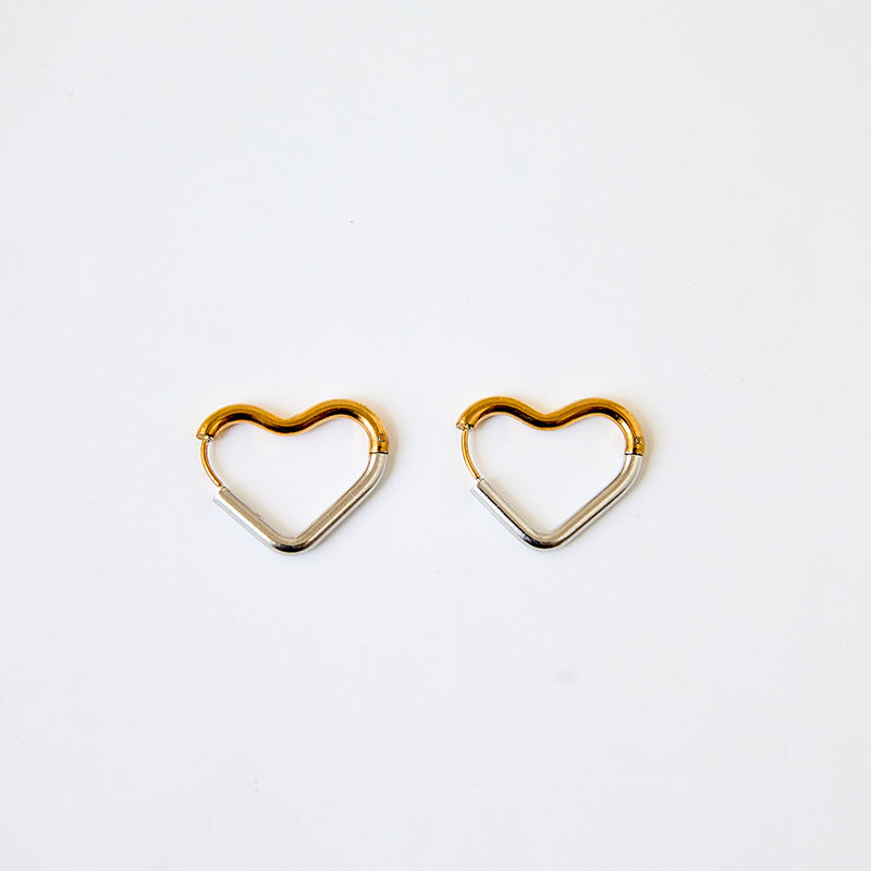 Heart Shape Two Tone Gold Earrings For Unisex Featuring 304 Stainless Steel Ear Pins And Titanium Steel Material