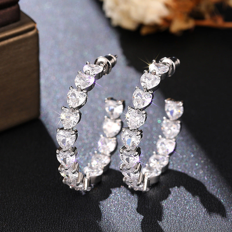 Elaborate Heart Shape Stud Earrings For Women In Copper With Luxurious Zircon Inlay