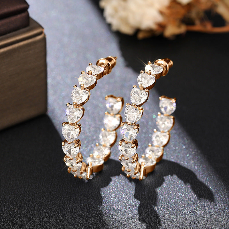 Elaborate Heart Shape Stud Earrings For Women In Copper With Luxurious Zircon Inlay