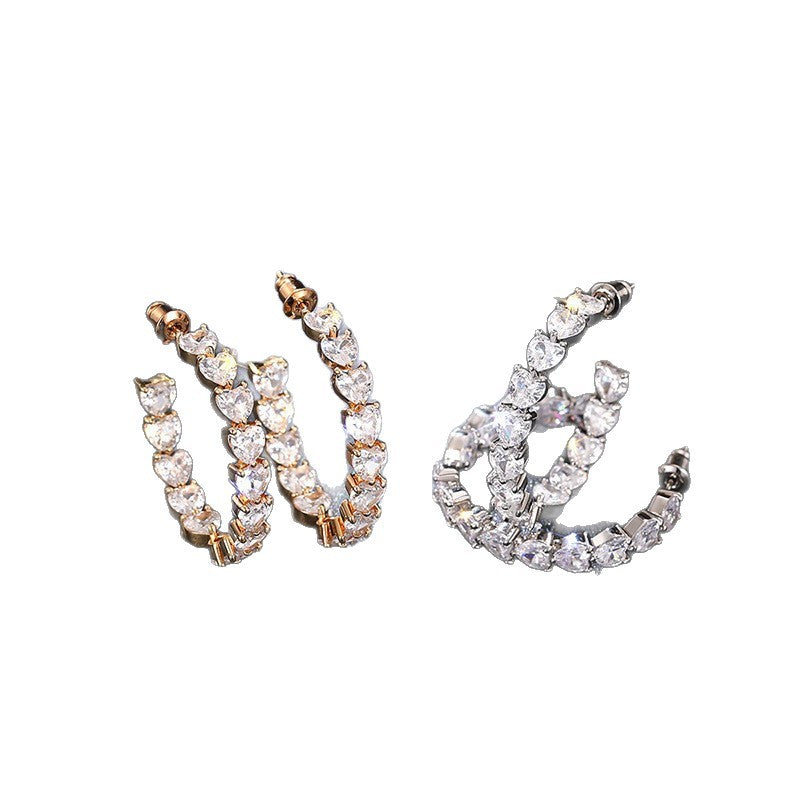 Elaborate Heart Shape Stud Earrings For Women In Copper With Luxurious Zircon Inlay