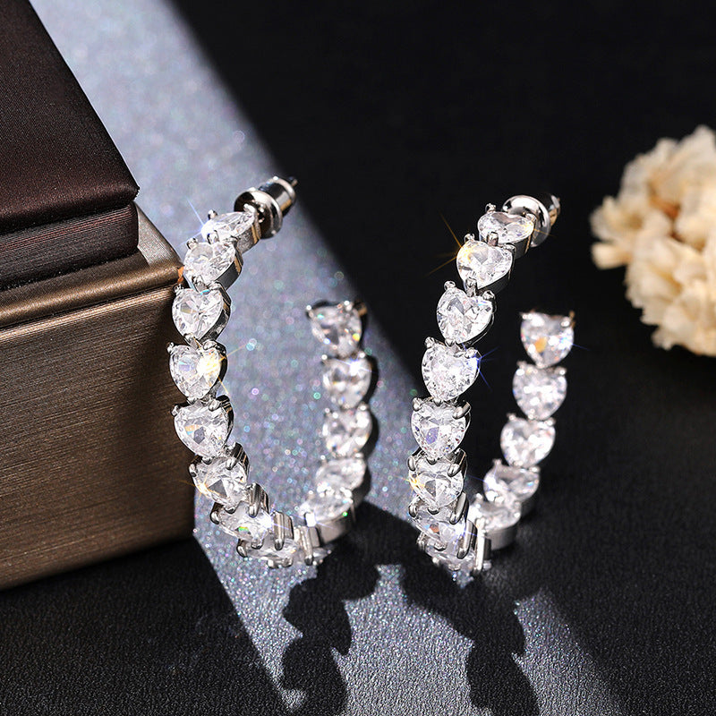 Elaborate Heart Shape Stud Earrings For Women In Copper With Luxurious Zircon Inlay