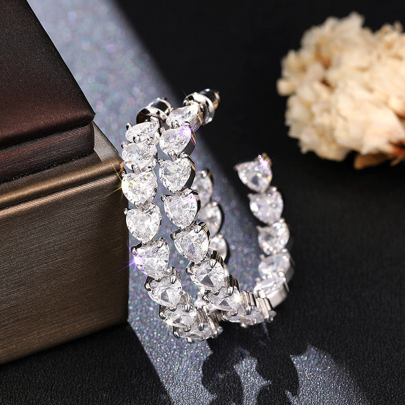 Elaborate Heart Shape Stud Earrings For Women In Copper With Luxurious Zircon Inlay