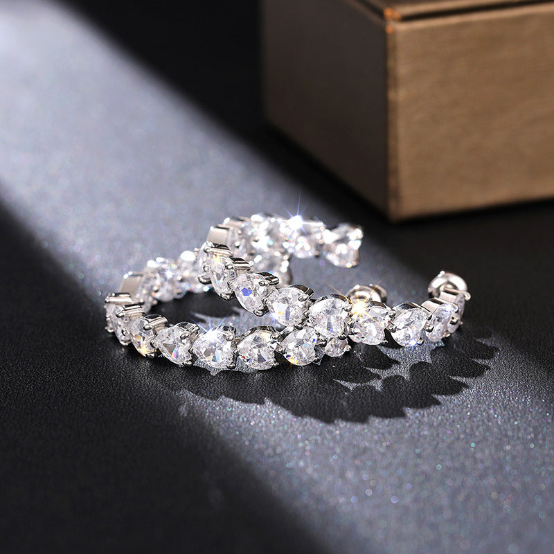 Elaborate Heart Shape Stud Earrings For Women In Copper With Luxurious Zircon Inlay